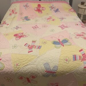 Pottery Barn Kids Butterfly Patchwork Quilt - Pink, Yellow, Cream